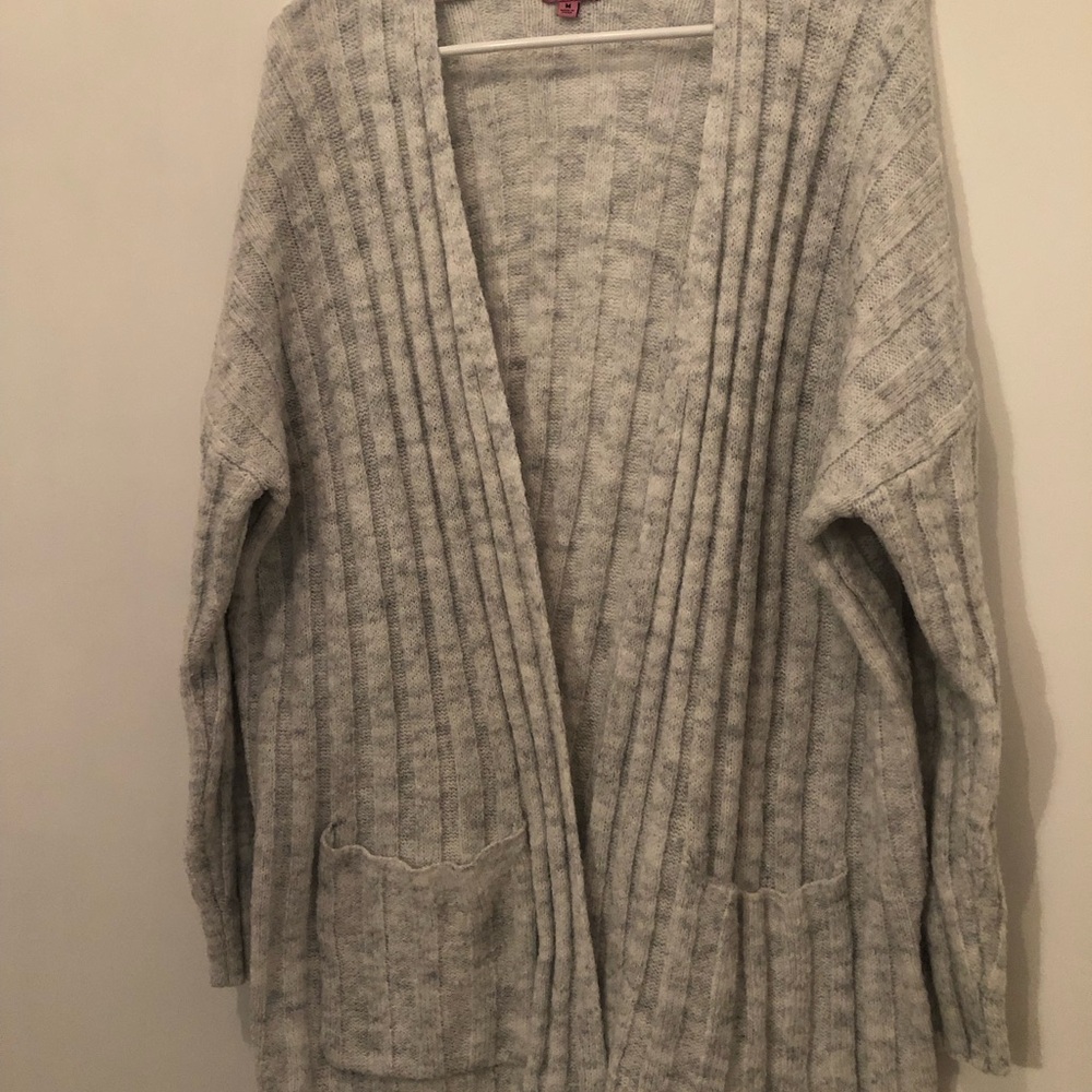 miami Light Gray Open-Front Ribbed Cardigan